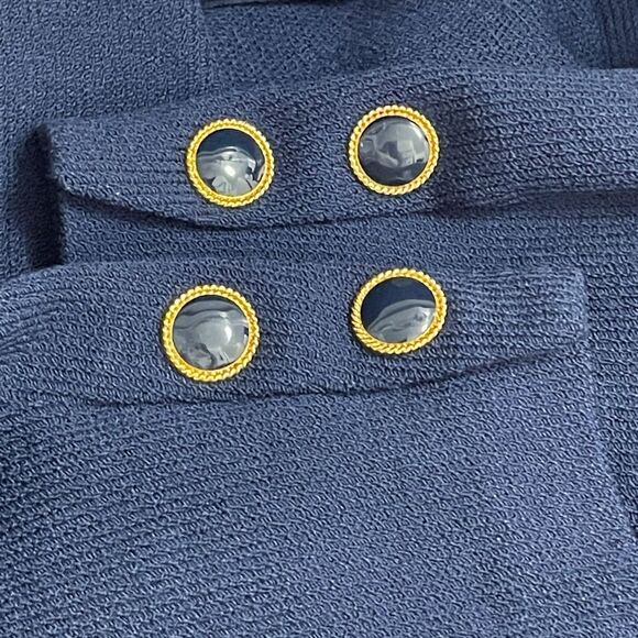 St. John Collection Santana Knit Longline Jacket Blazer Navy Gold Buttons Size 2 - Picture 8 of 12